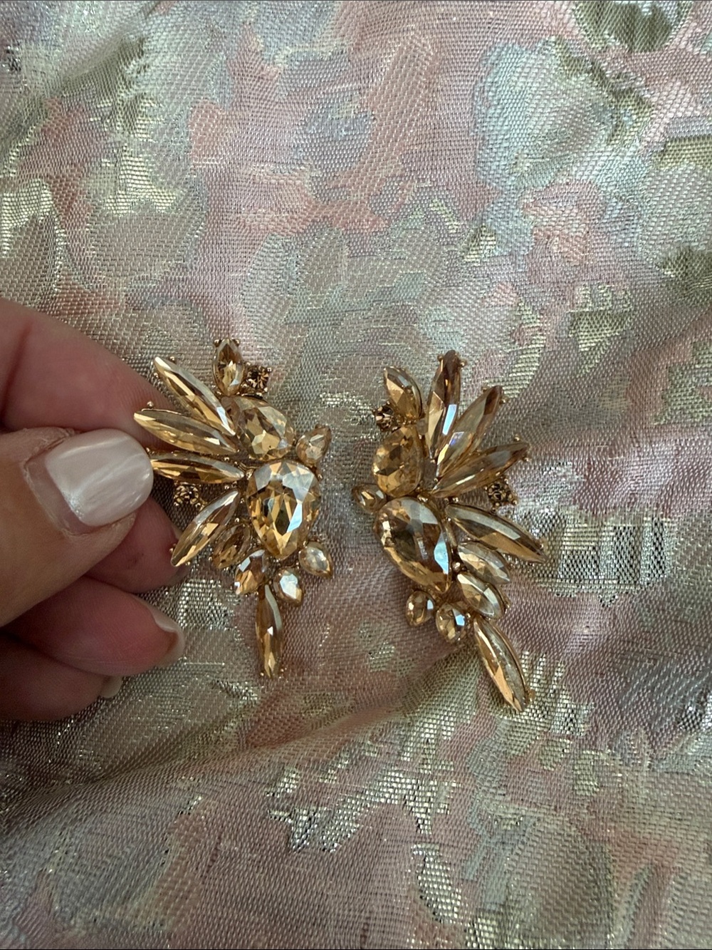 Gold Crystal Floral Statement Earrings